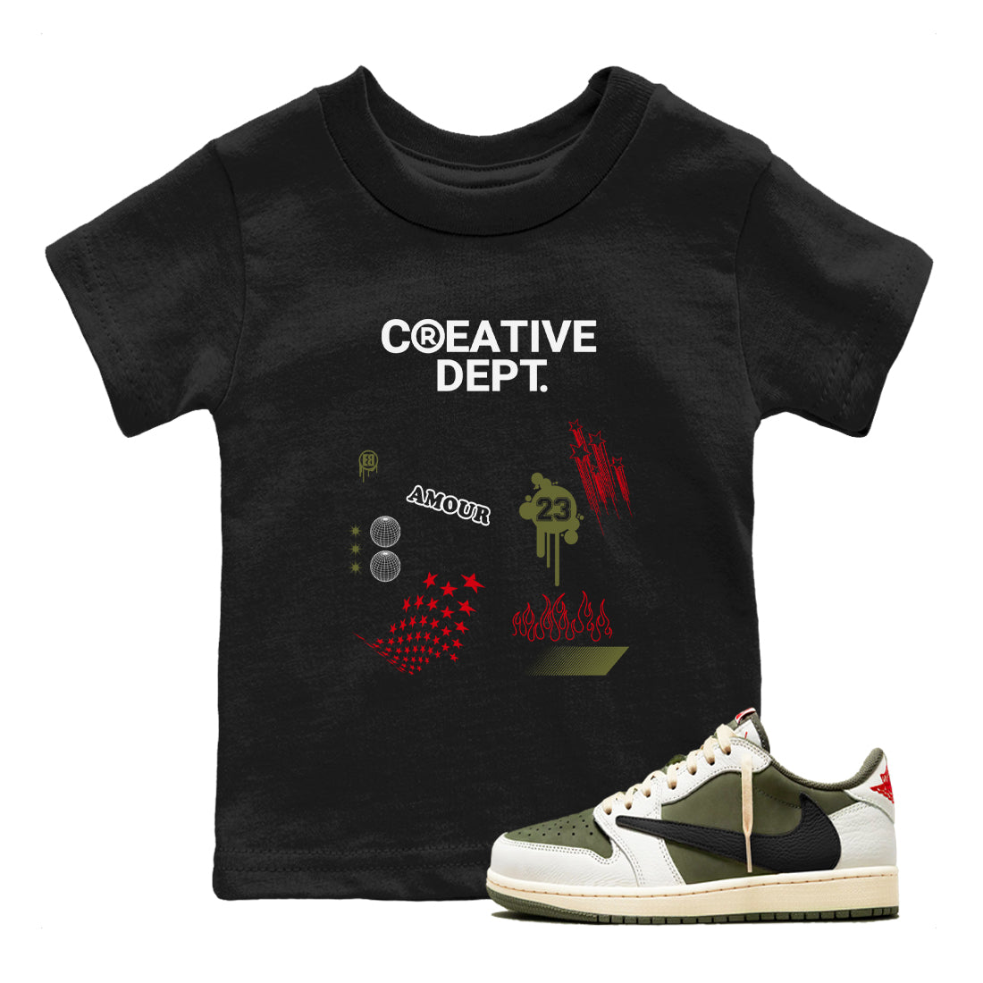 Creative Dept snkmatch Tees Kids - Air Jordan 1 Travis Scott Medium Olive