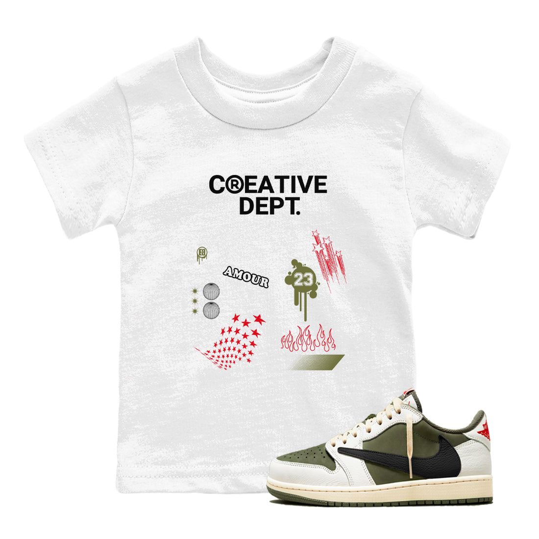 Creative Dept snkmatch Tees Kids - Air Jordan 1 Travis Scott Medium Olive