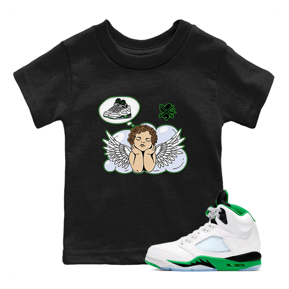 Cupids Day Off snkmatch Tees Kids - Air Jordan 5 Lucky Green