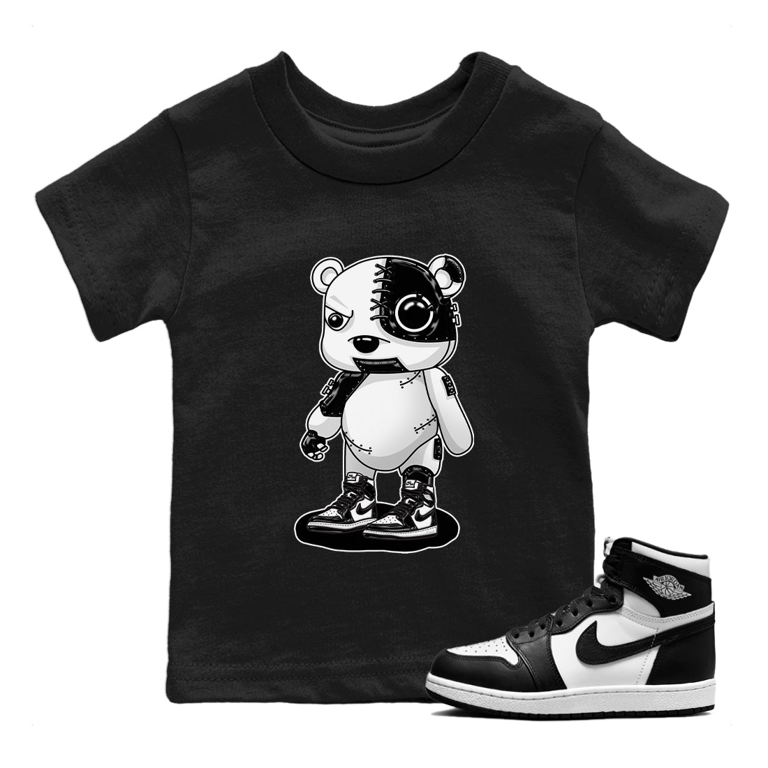 Cyborg Bear Kids Tops - Air Jordan 1 Black White