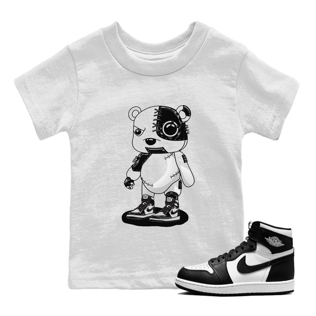 Cyborg Bear Kids Tops - Air Jordan 1 Black White