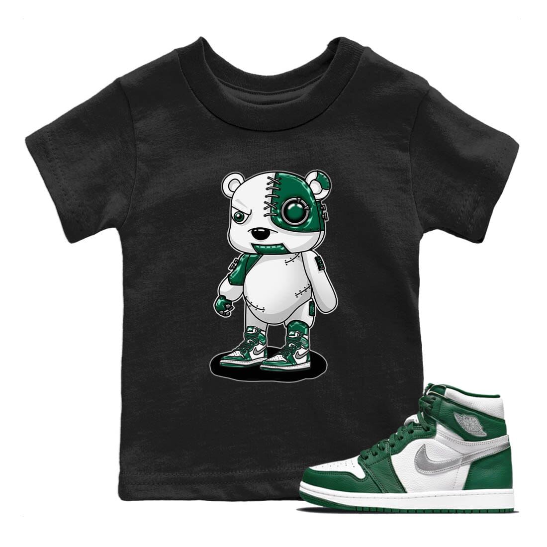 Cyborg Bear Kids Tops - Air Jordan 1 Gorge Green