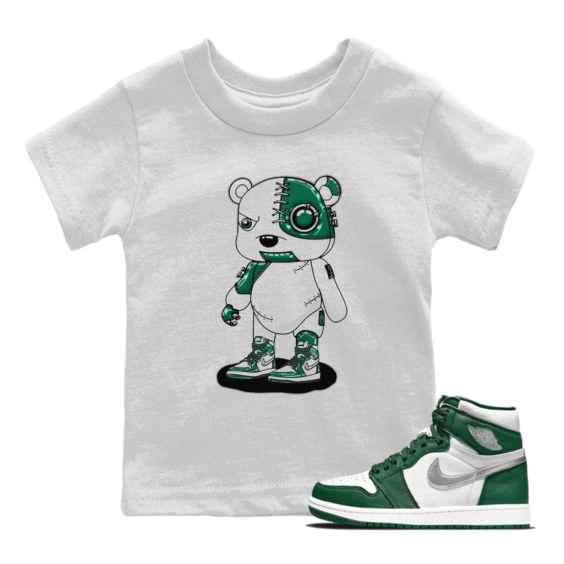 Cyborg Bear Kids Tops - Air Jordan 1 Gorge Green