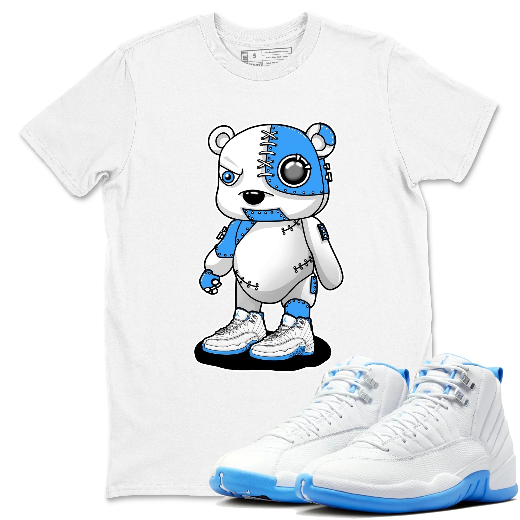 Cyborg Bear snkmatch Tees - Air Jordan 12 White and University Blue