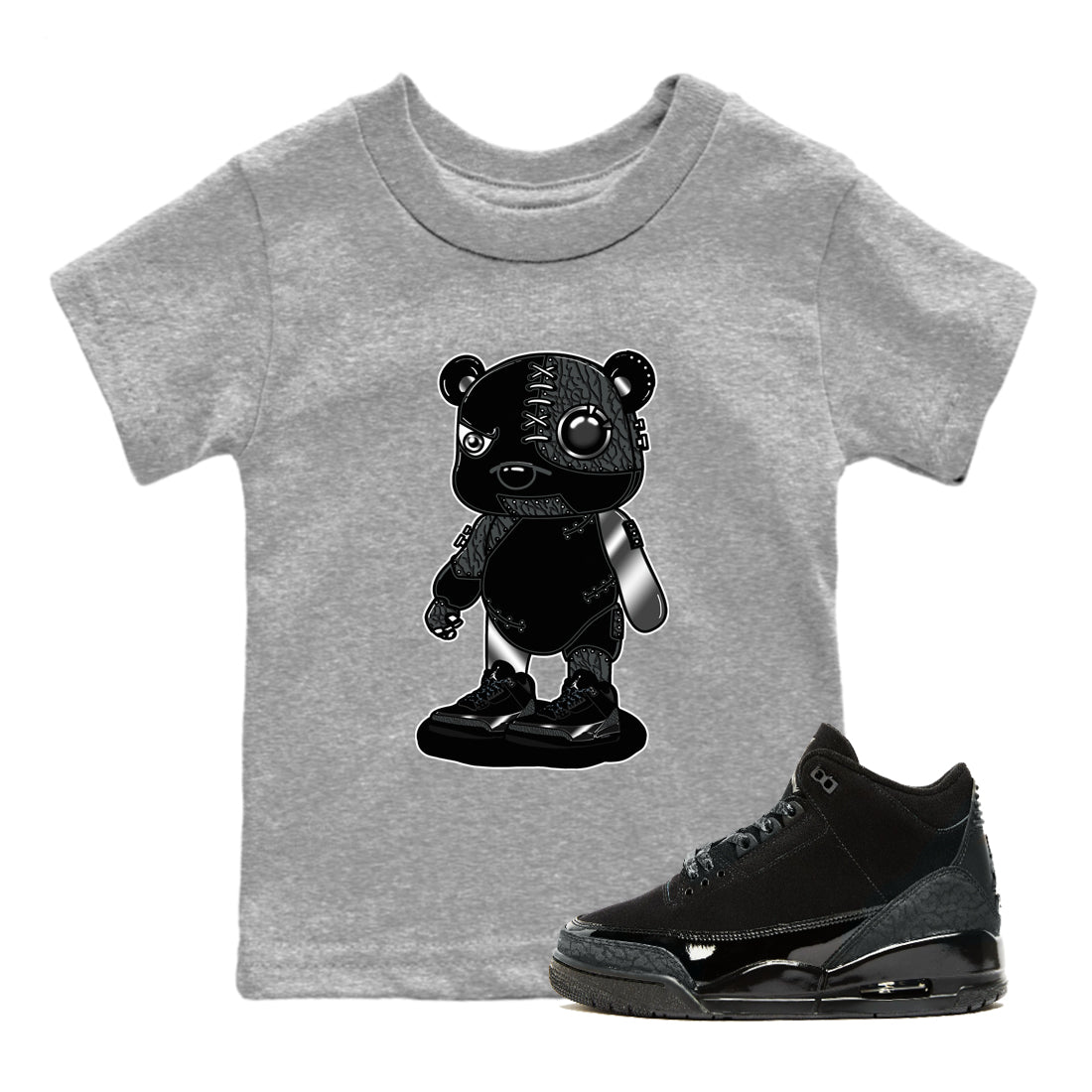 Cyborg Bear snkmatch Tees Kids - Air Jordan 3 Black Cat