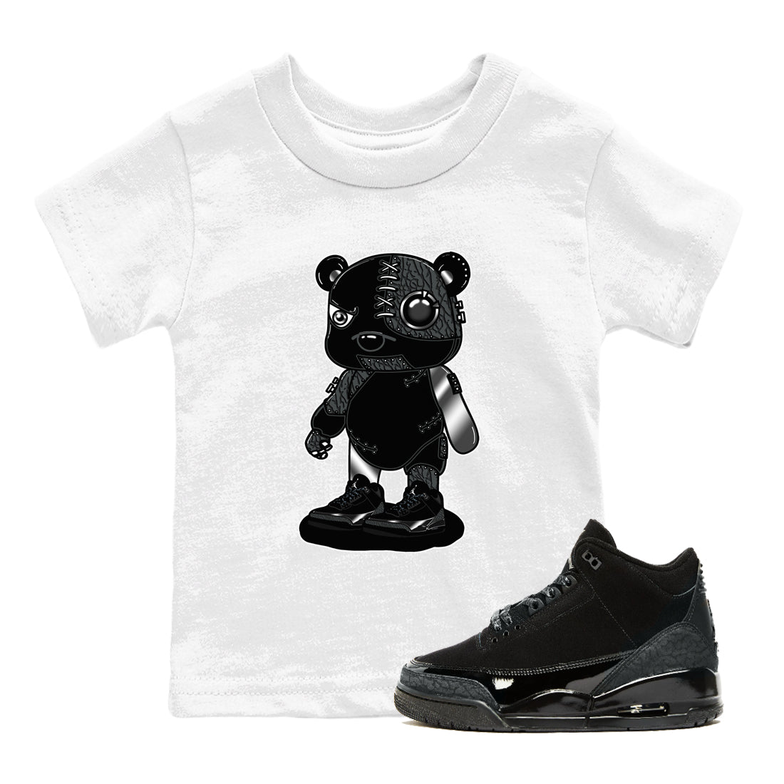 Cyborg Bear snkmatch Tees Kids - Air Jordan 3 Black Cat