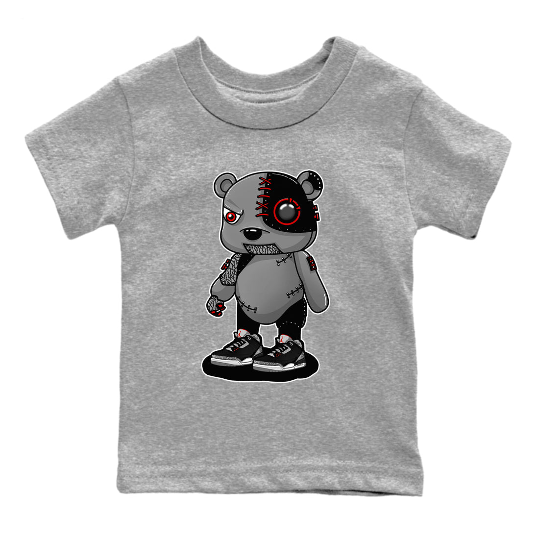 Cyborg Bear snkmatch Tees Kids - Air Jordan 3 Black Cement