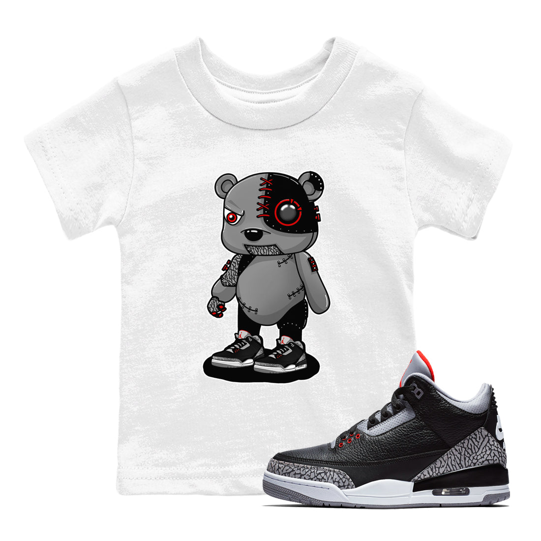Cyborg Bear snkmatch Tees Kids - Air Jordan 3 Black Cement