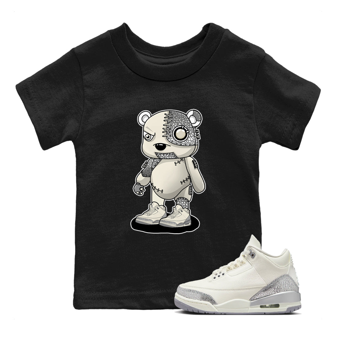 Cyborg Bear snkmatch Tees Kids - Air Jordan 3 Sail and Cement Grey