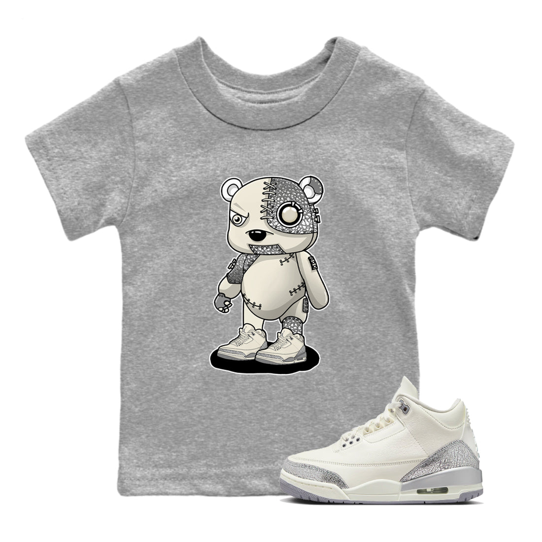 Cyborg Bear snkmatch Tees Kids - Air Jordan 3 Sail and Cement Grey