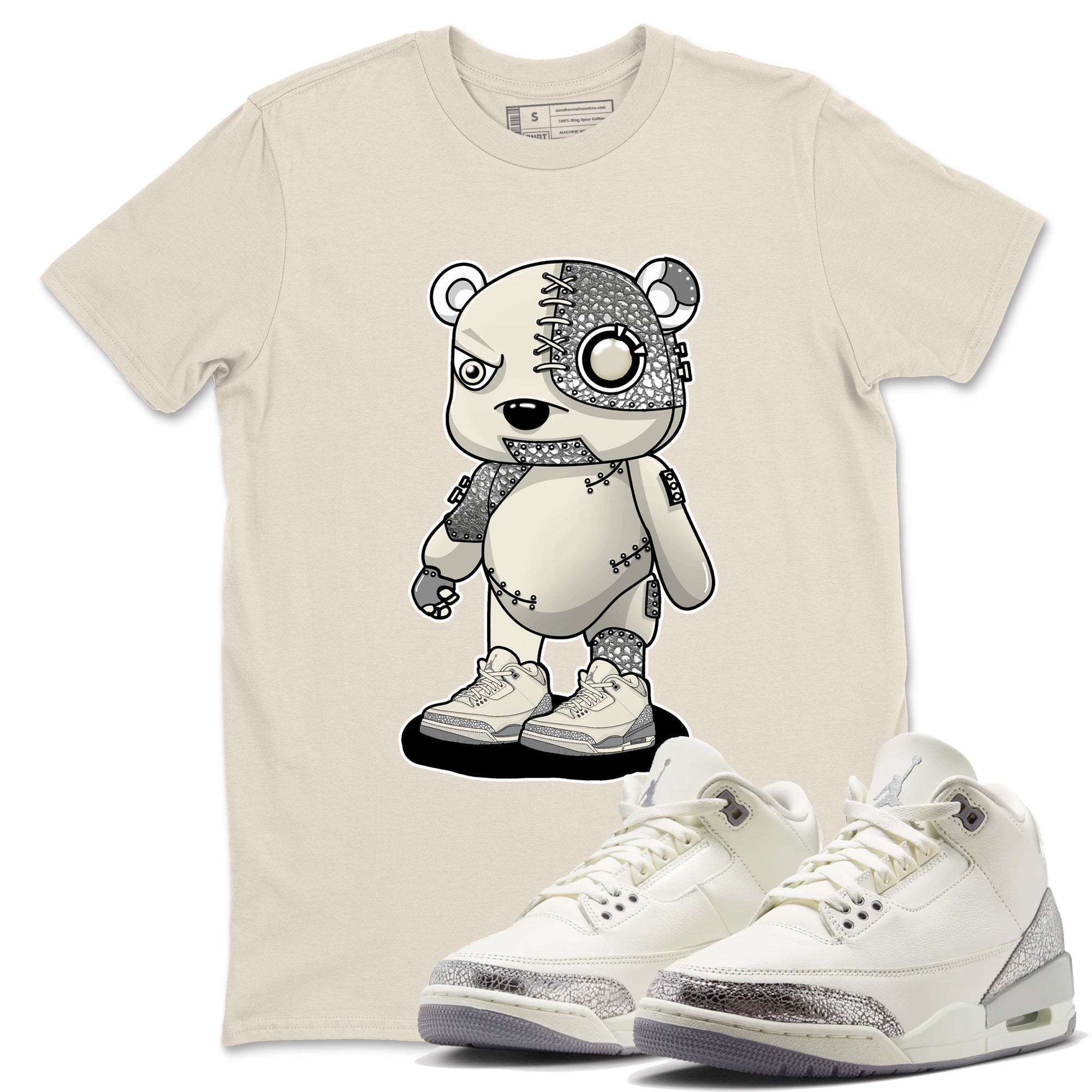 Cyborg Bear snkmatch Tees - Air Jordan 3 Sail and Cement Grey
