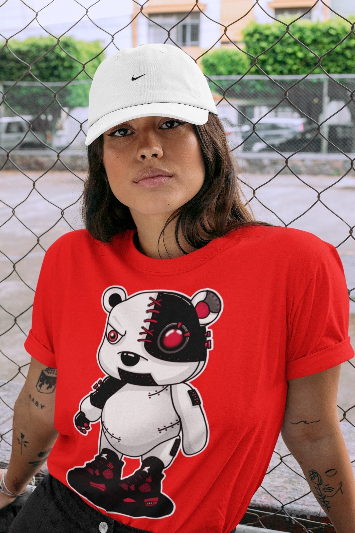 Cyborg Bear Unisex Tops - Air Jordan 4 Red Thunder