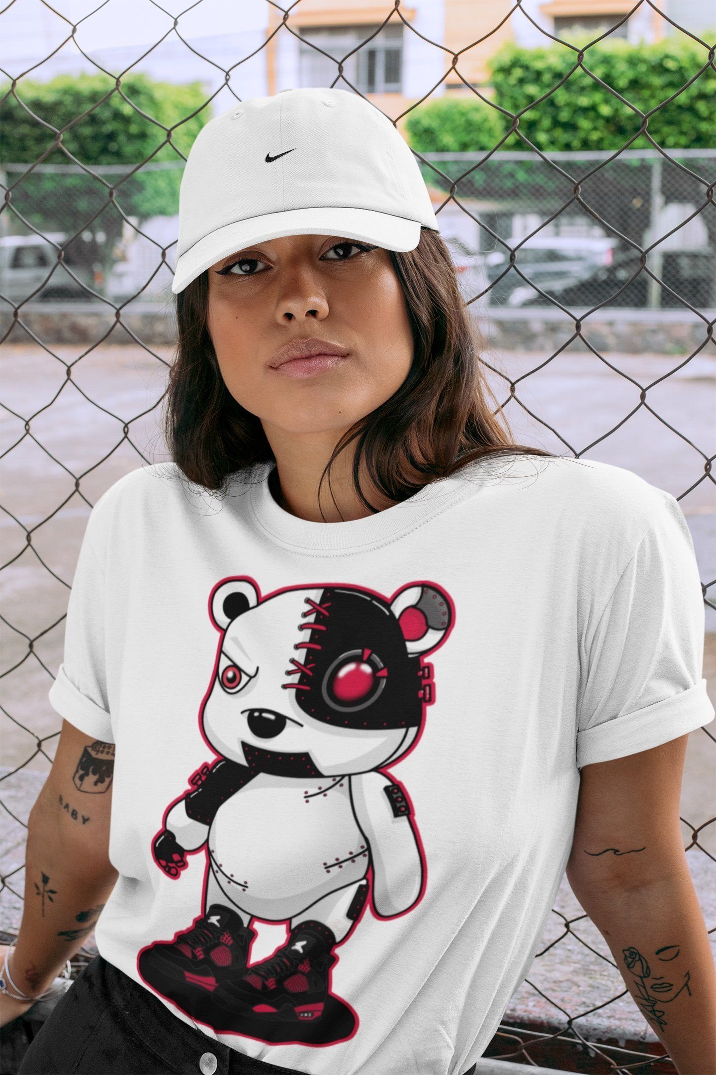 Cyborg Bear Unisex Tops - Air Jordan 4 Red Thunder