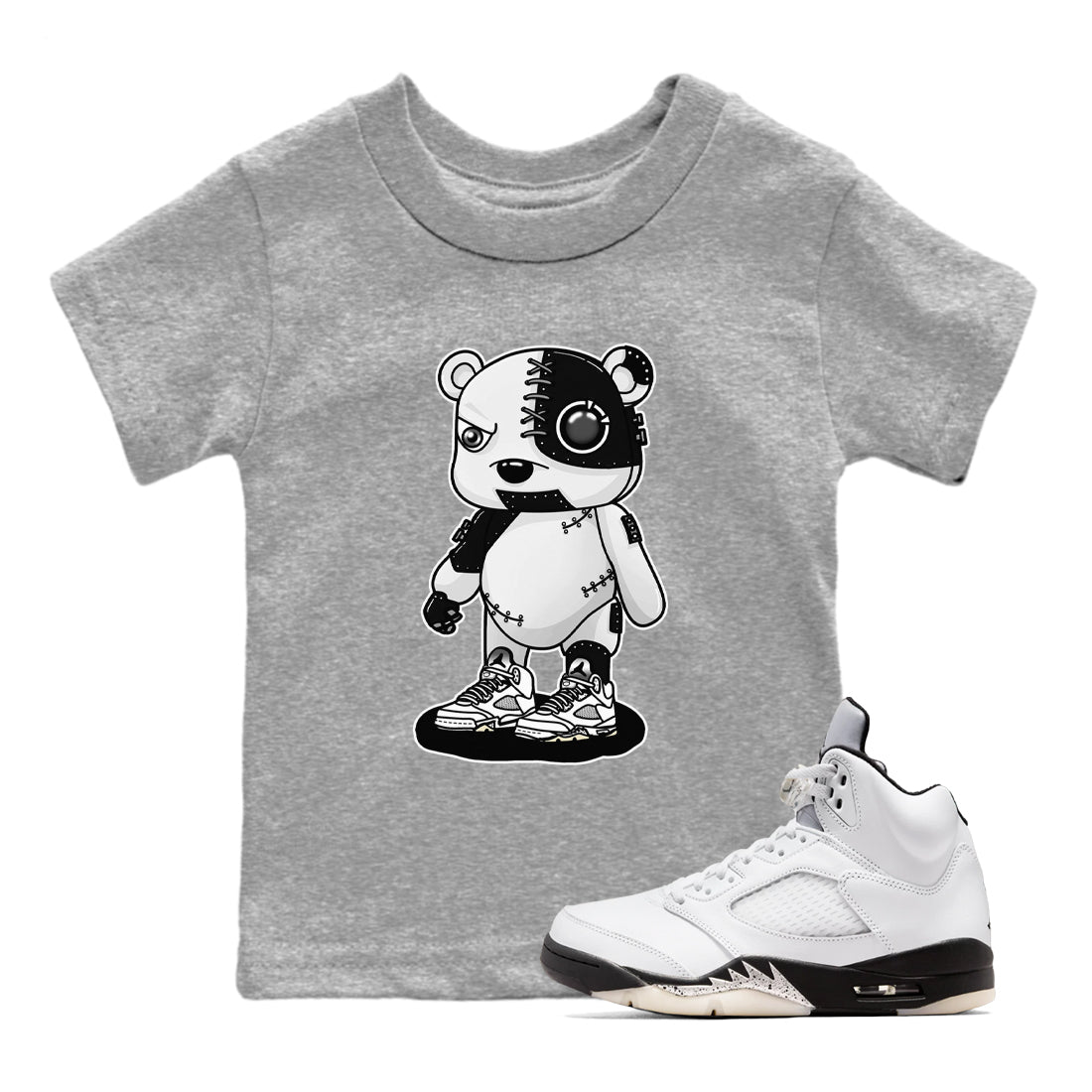 Cyborg Bear snkmatch Tees Kids - Air Jordan 5 White Black