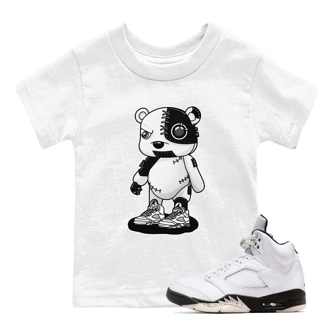 Cyborg Bear snkmatch Tees Kids - Air Jordan 5 White Black