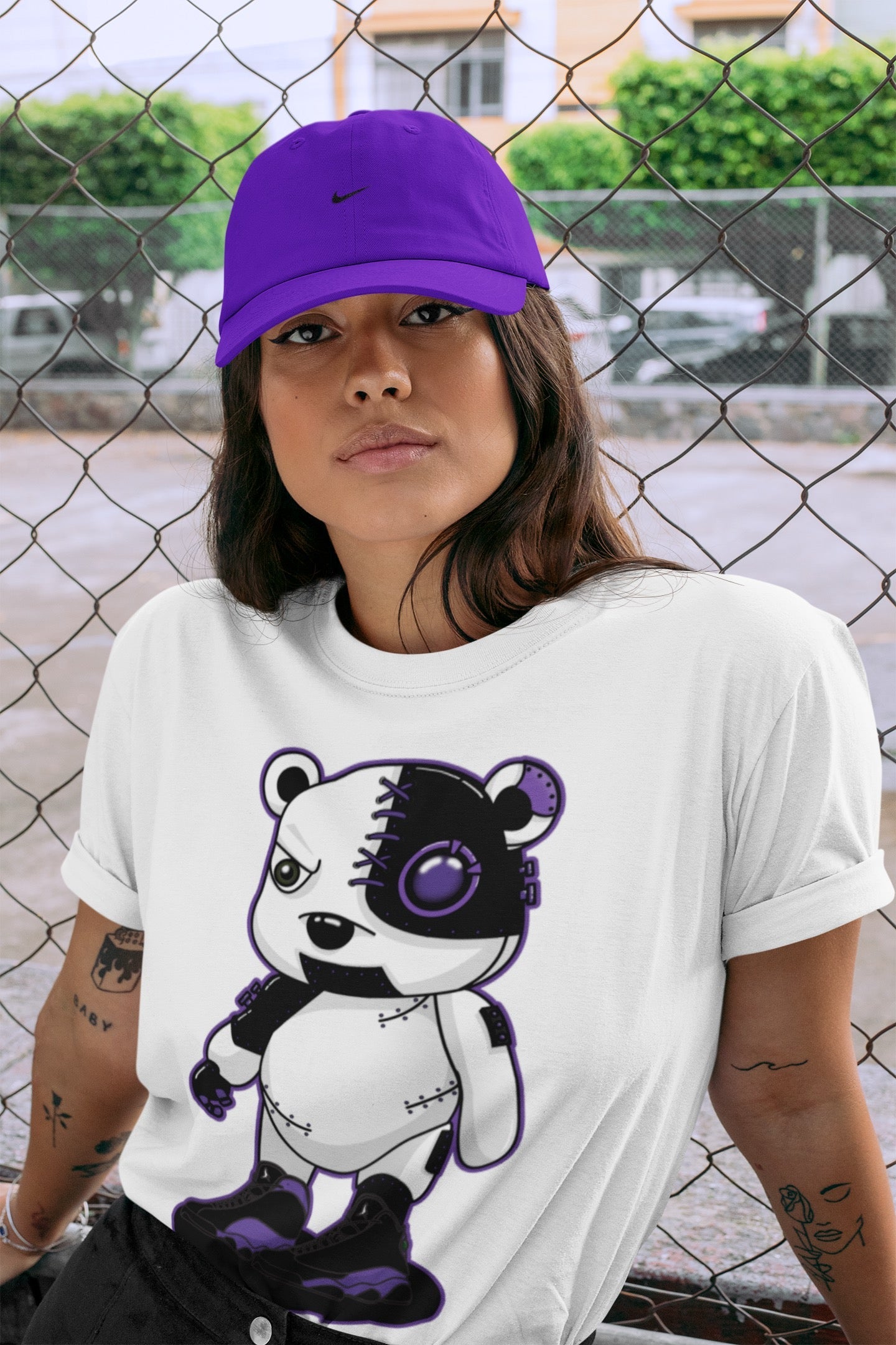 Cyborg Bear Unisex Tops - Air Jordan 13 Court Purple