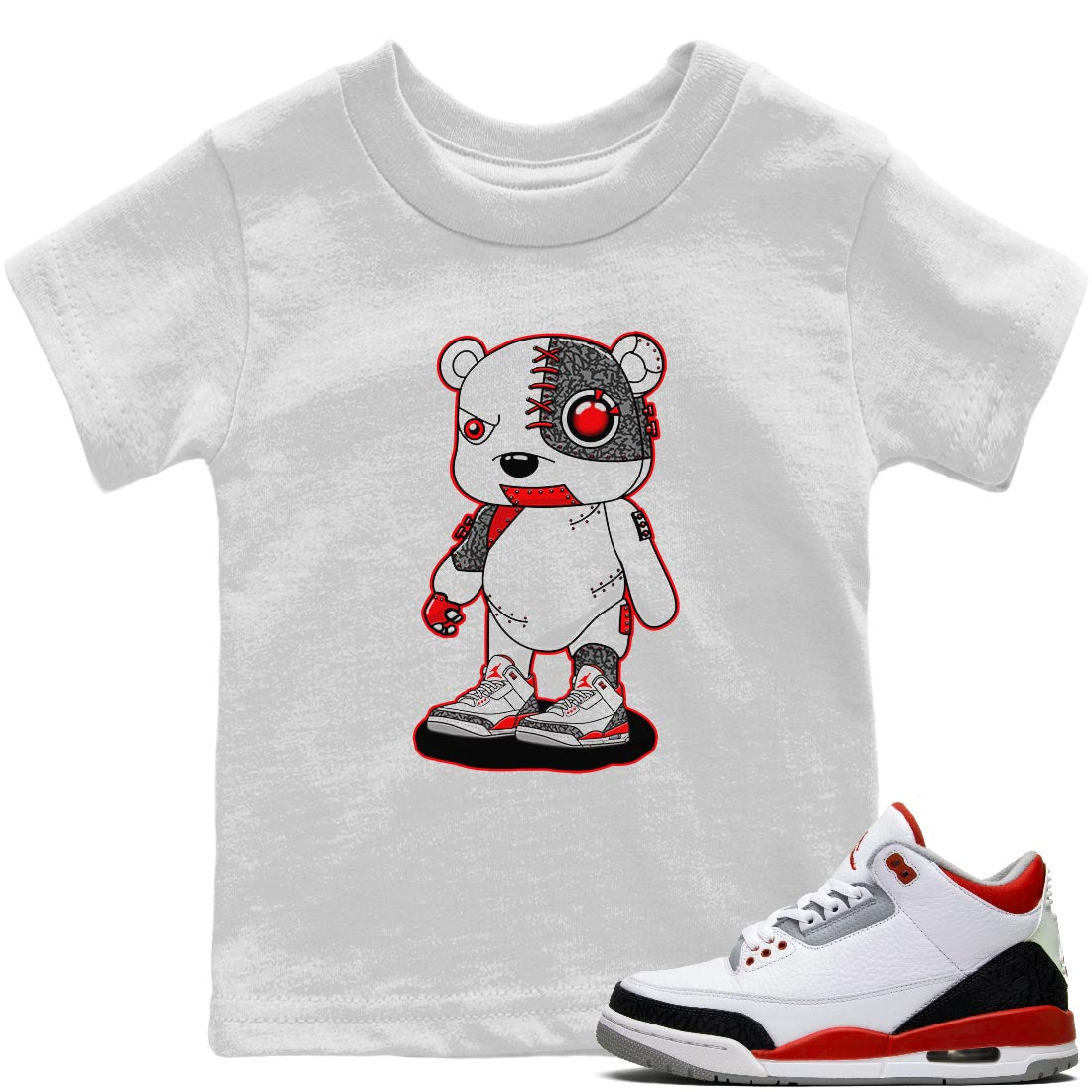Cyborg Bear Kids Tops - Air Jordan 3 Fire Red