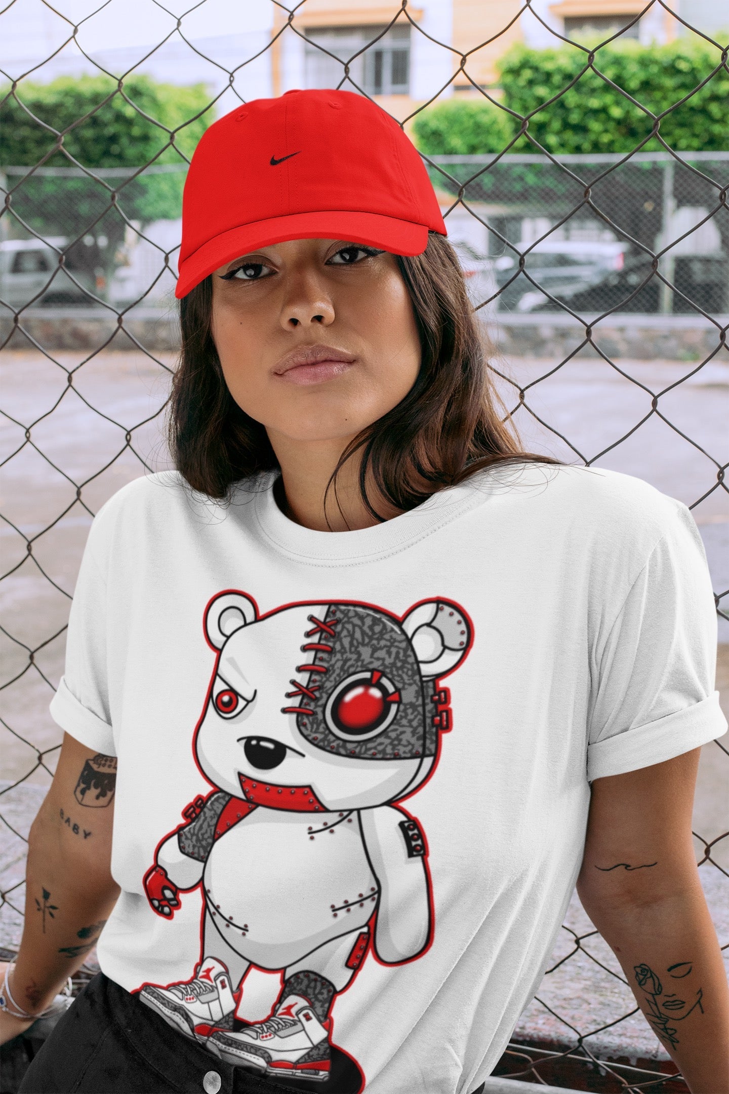 Cyborg Bear Unisex Tops - Air Jordan 3 Fire Red