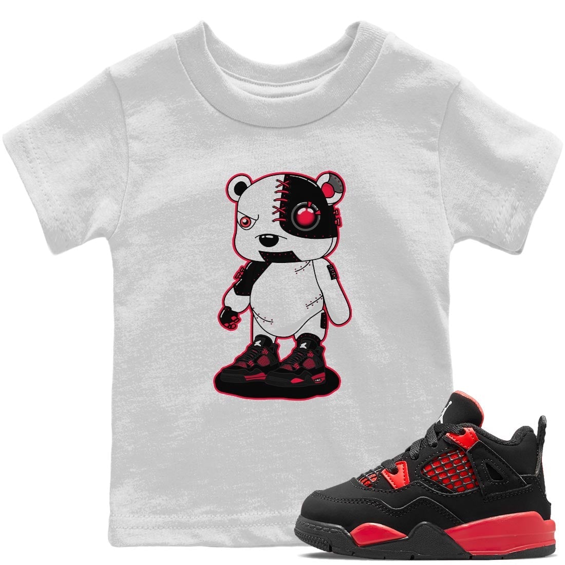 Cyborg Bear Kids Tops - Air Jordan 4 Red Thunder