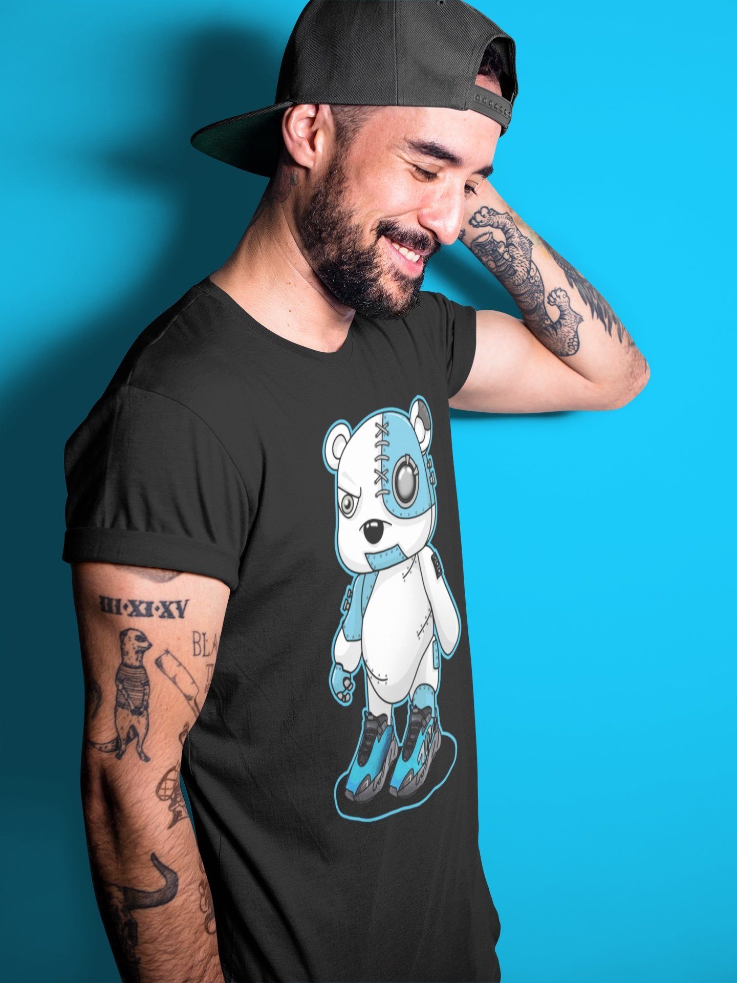 Cyborg Bear Unisex Tops - Yeezy 700 Bright Cyan