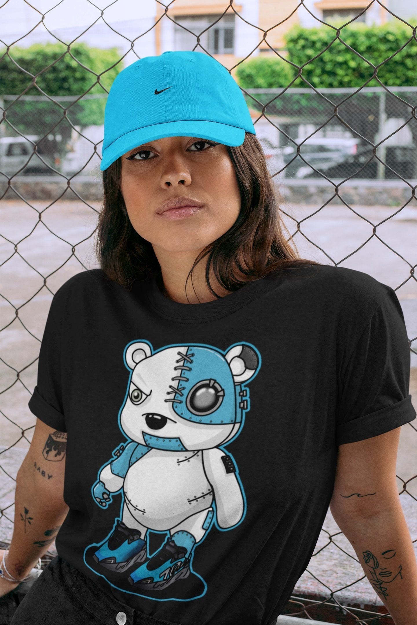 Cyborg Bear Unisex Tops - Yeezy 700 Bright Cyan