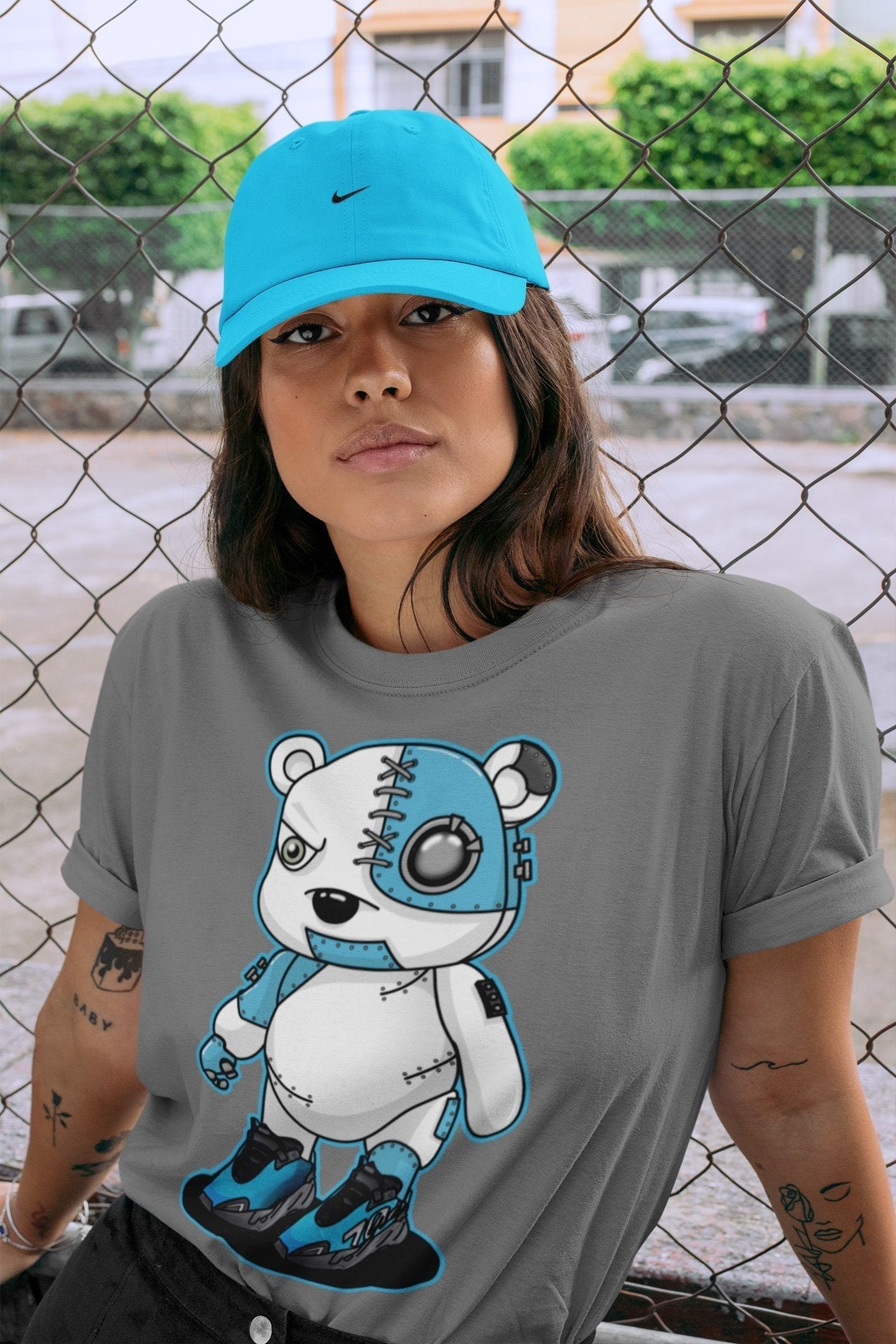 Cyborg Bear Unisex Tops - Yeezy 700 Bright Cyan