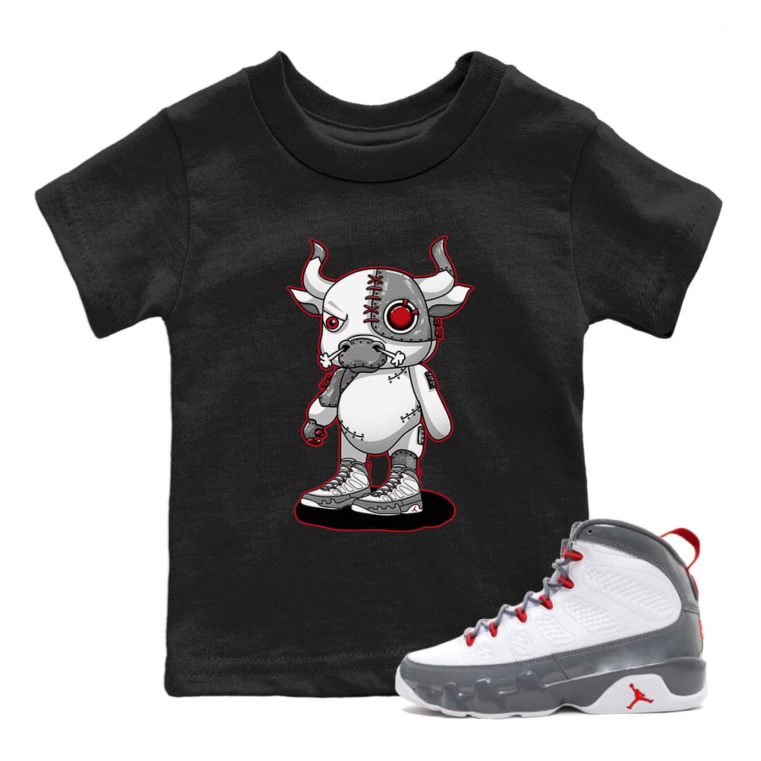 Cyborg Bull Kids Tops - Air Jordan 9 Fire Red
