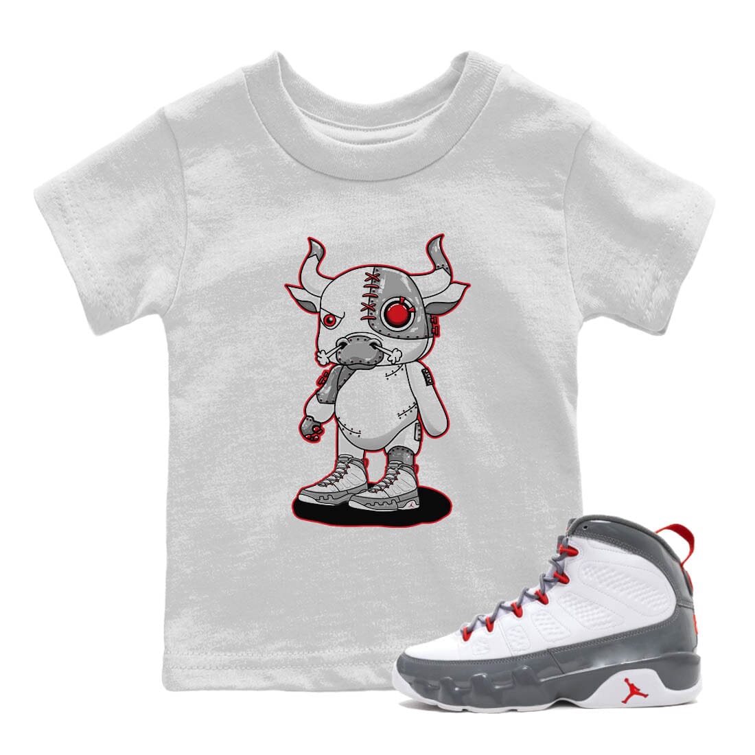 Cyborg Bull Kids Tops - Air Jordan 9 Fire Red