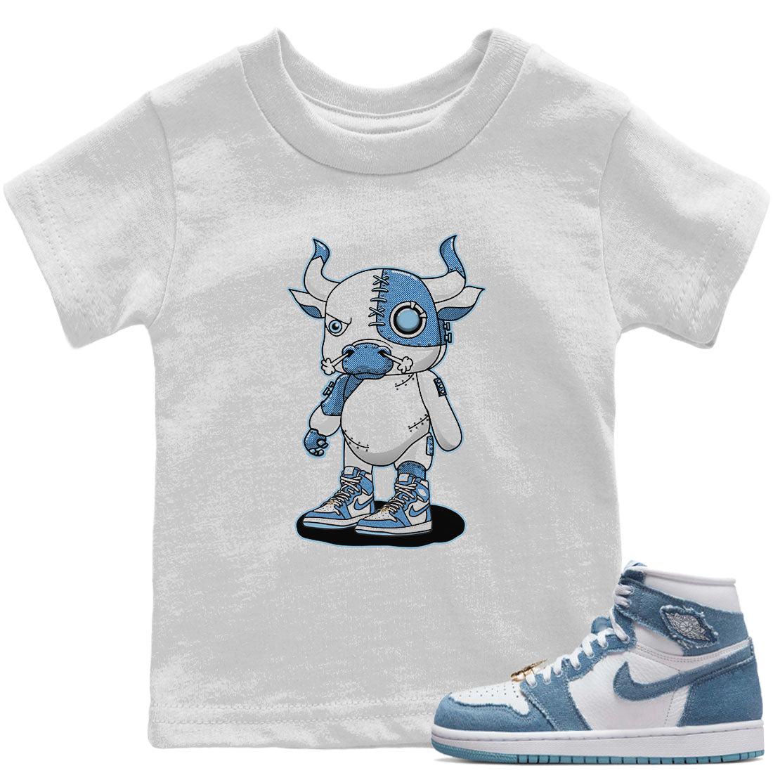 Cyborg Bull Kids Tops - Air Jordan 1 Denim
