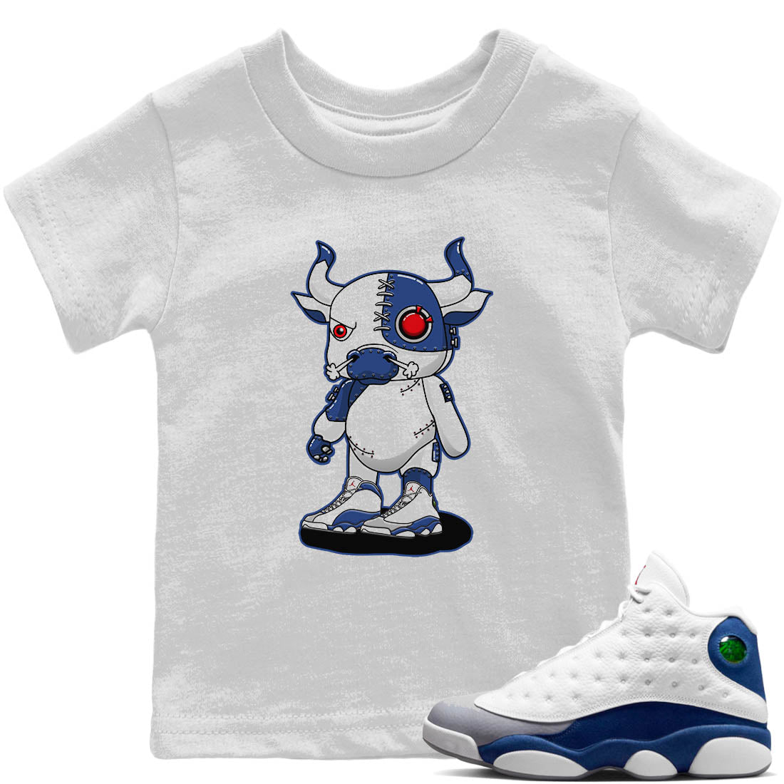 Cyborg Bull Kids Tops - Air Jordan 13 French Blue