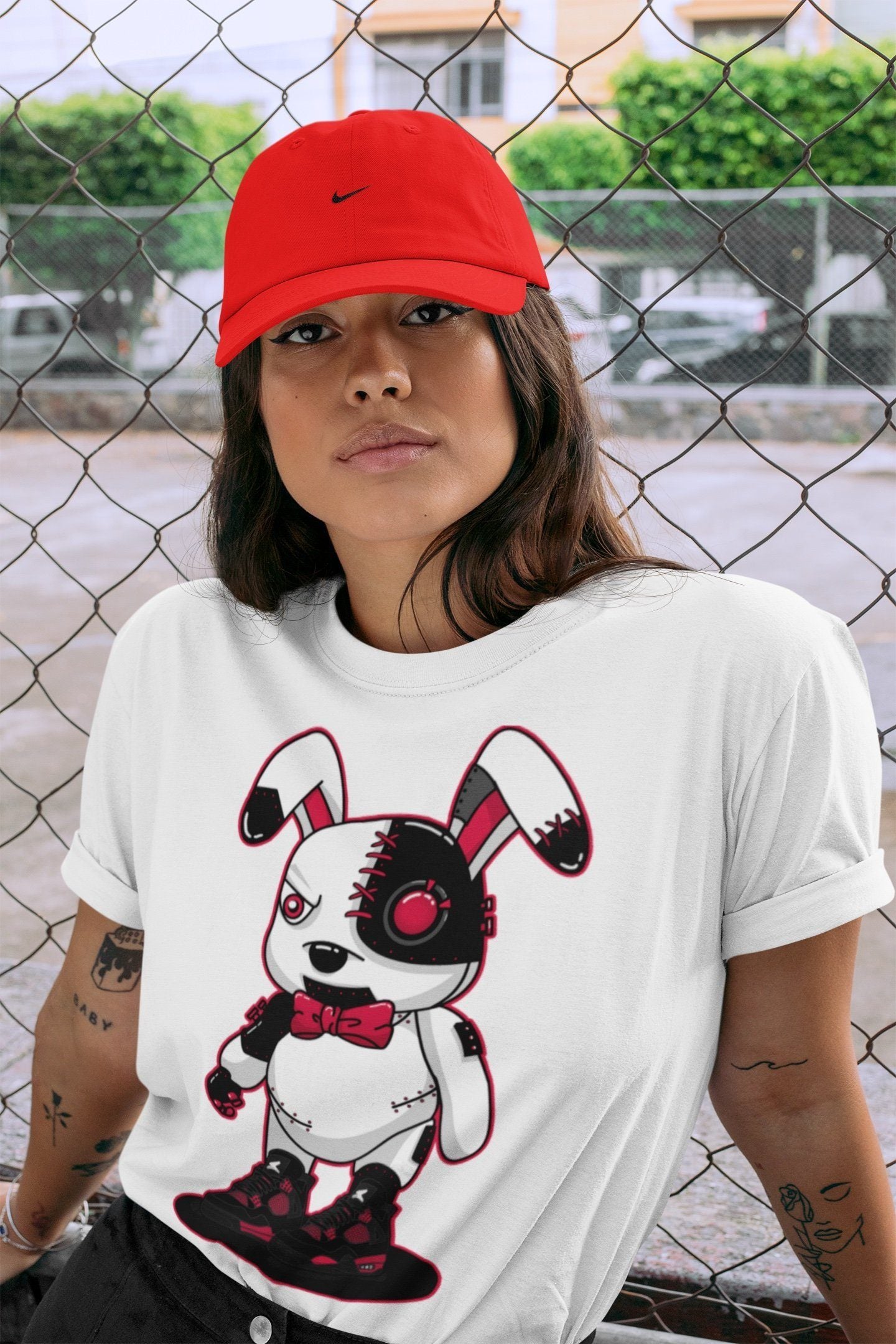 Cyborg Bunny Unisex Tops - Air Jordan 4 Red Thunder