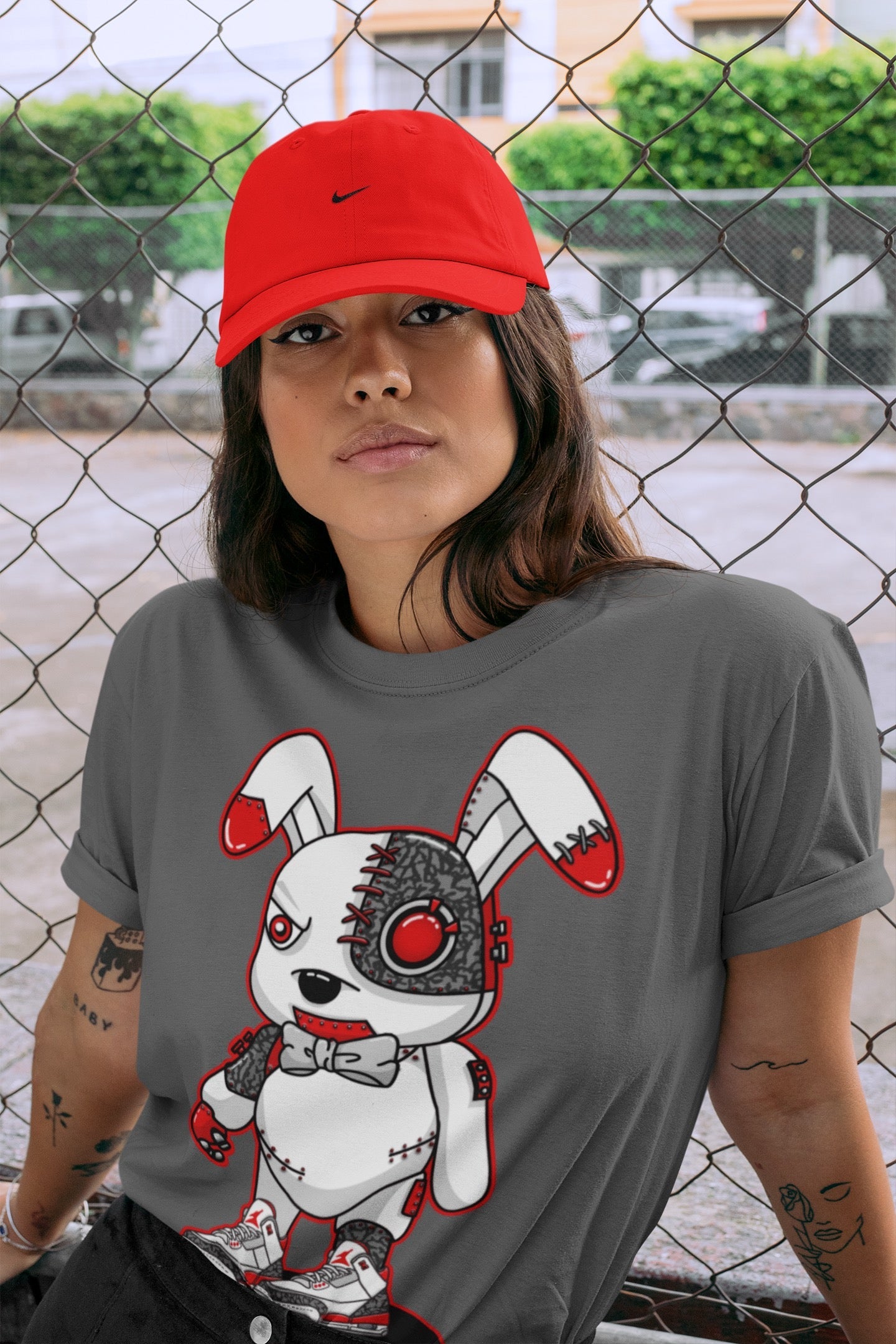 Cyborg Bunny Unisex Tops - Air Jordan 3 Fire Red
