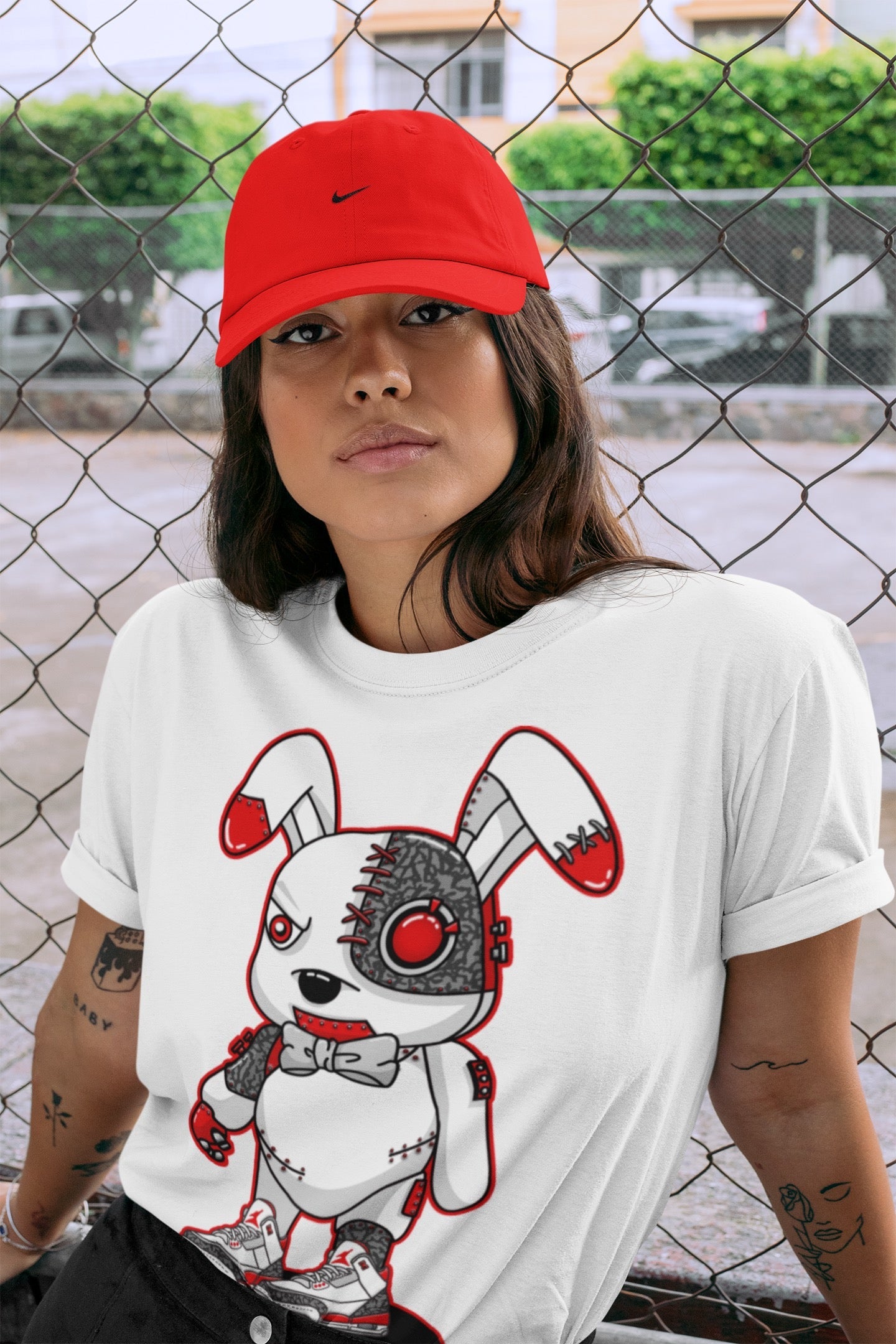 Cyborg Bunny Unisex Tops - Air Jordan 3 Fire Red