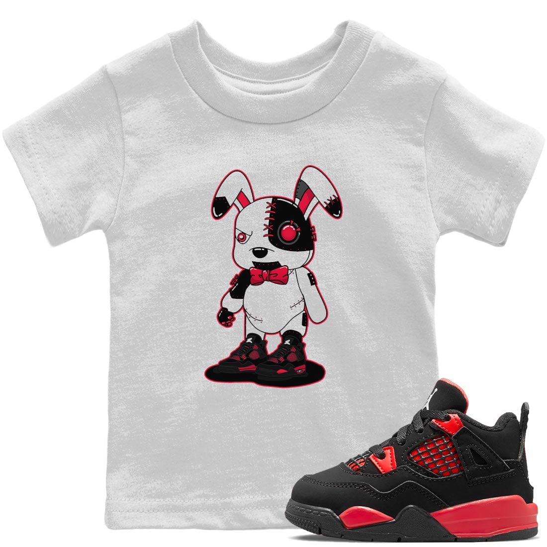 Cyborg Bunny Kids Tops - Air Jordan 4 Red Thunder
