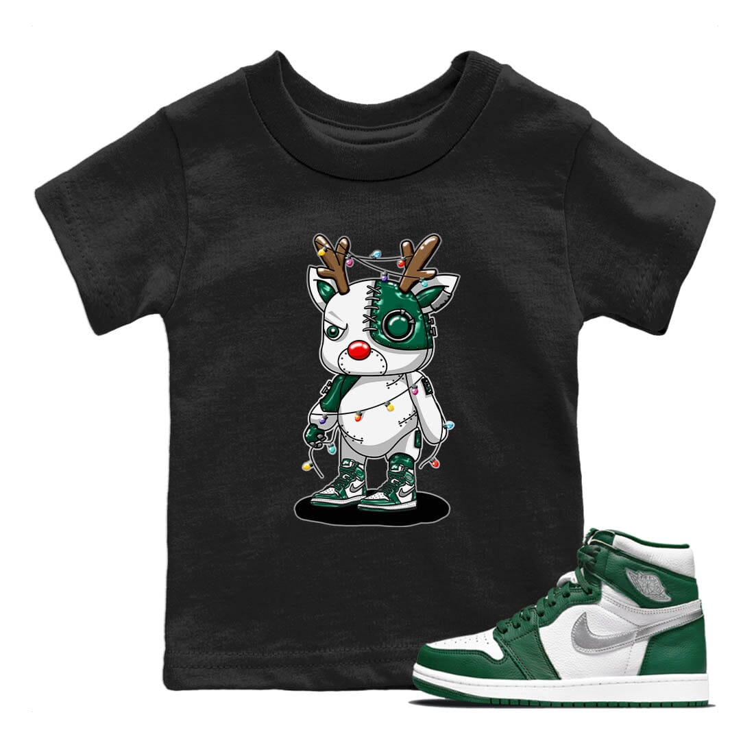 Cyborg Reindeer Kids Tops - Air Jordan 1 Gorge Green