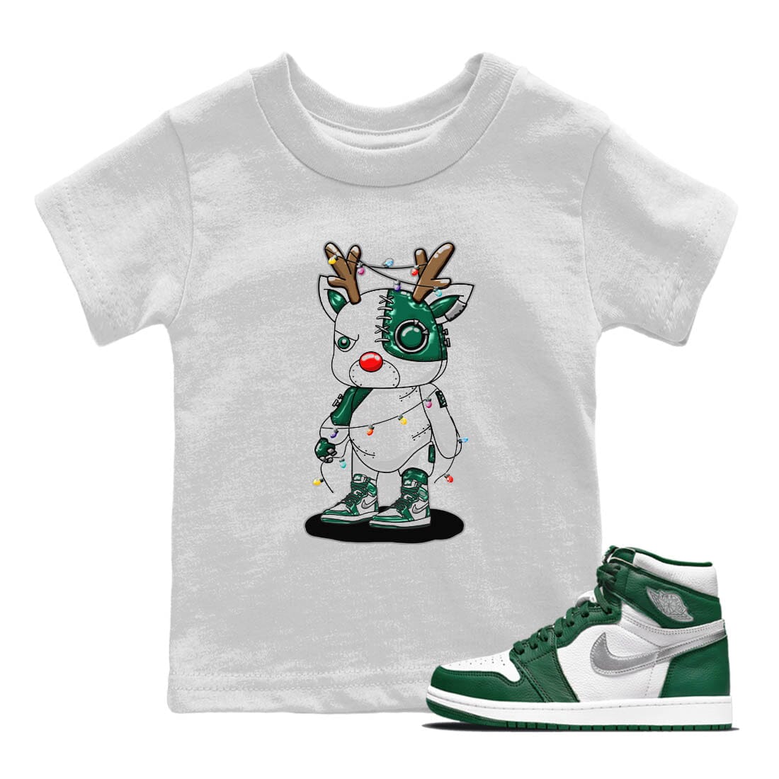 Cyborg Reindeer Kids Tops - Air Jordan 1 Gorge Green