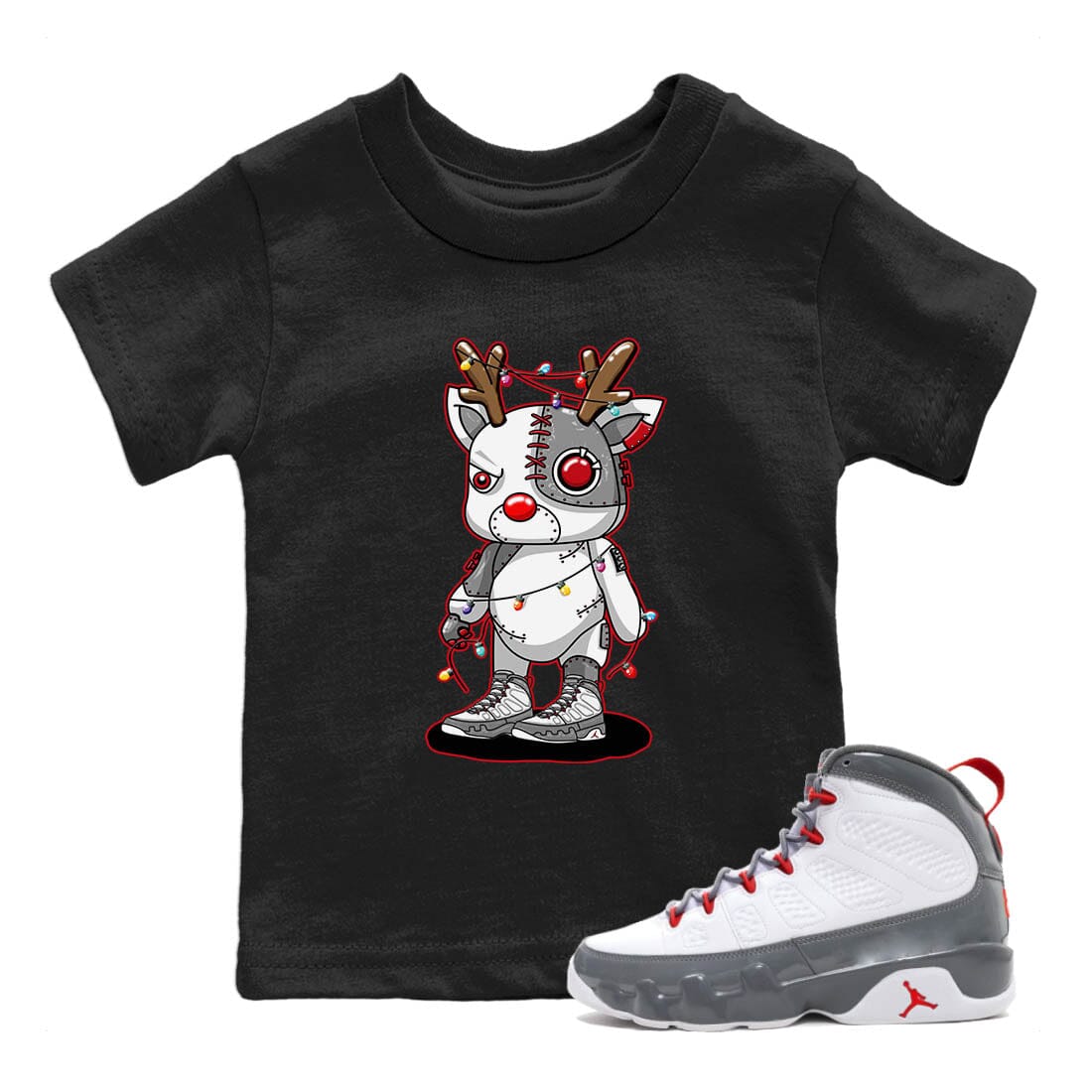 Cyborg Reindeer Kids Tops - Air Jordan 9 Fire Red
