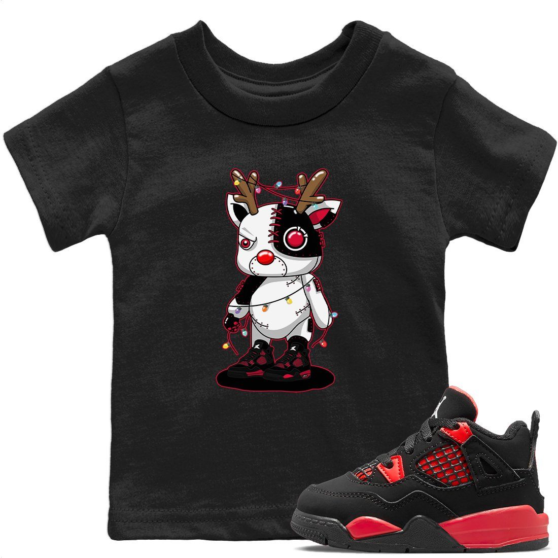 Cyborg Reindeer Kids Tops - Air Jordan 4 Red Thunder