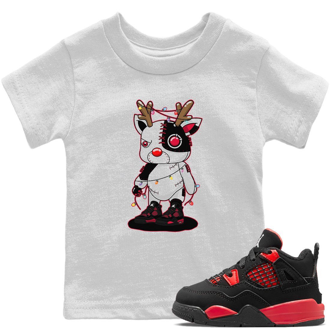 Cyborg Reindeer Kids Tops - Air Jordan 4 Red Thunder