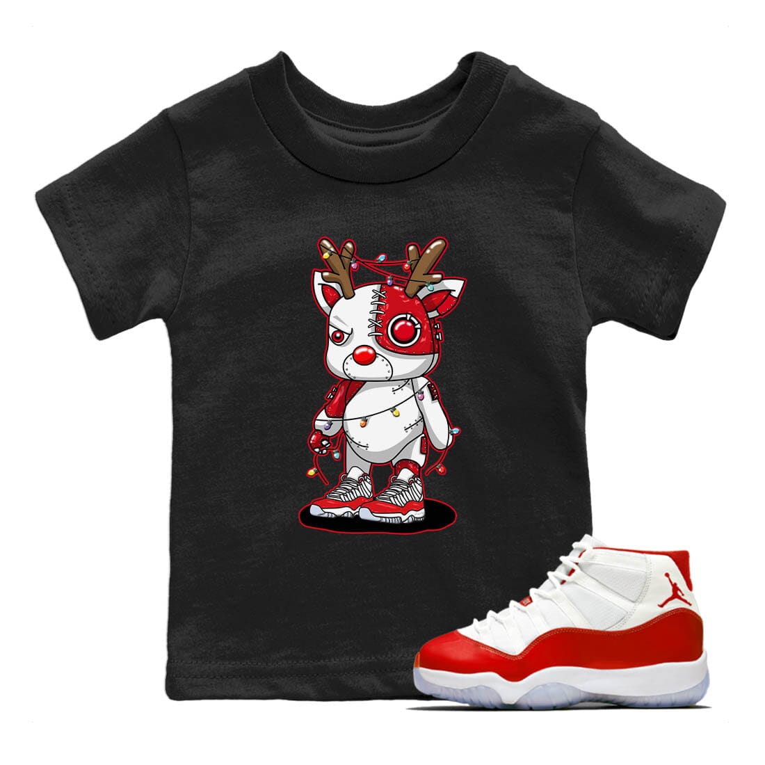 Cyborg Reindeer Kids Tops - Air Jordan 11 Cherry