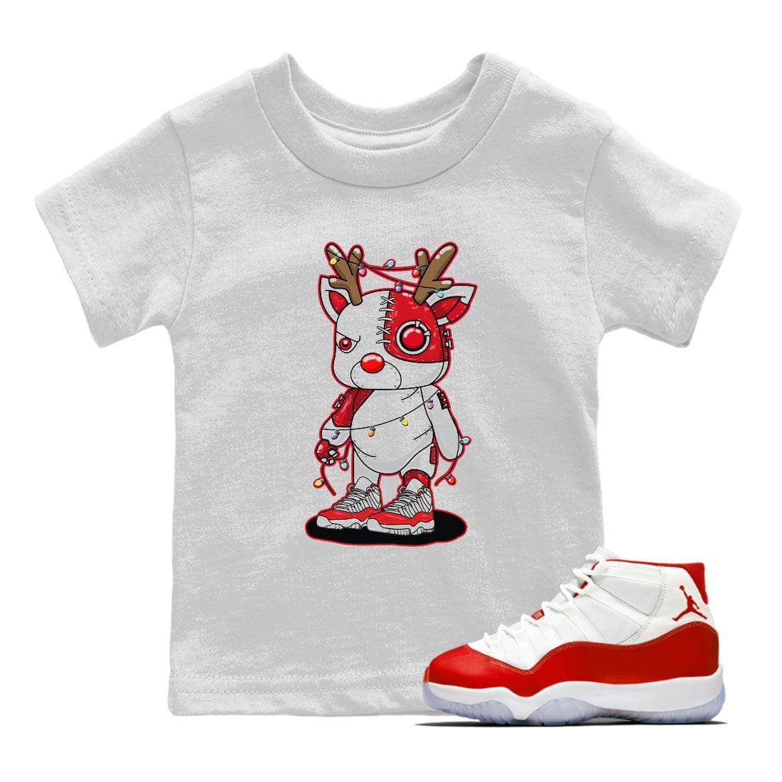 Cyborg Reindeer Kids Tops - Air Jordan 11 Cherry