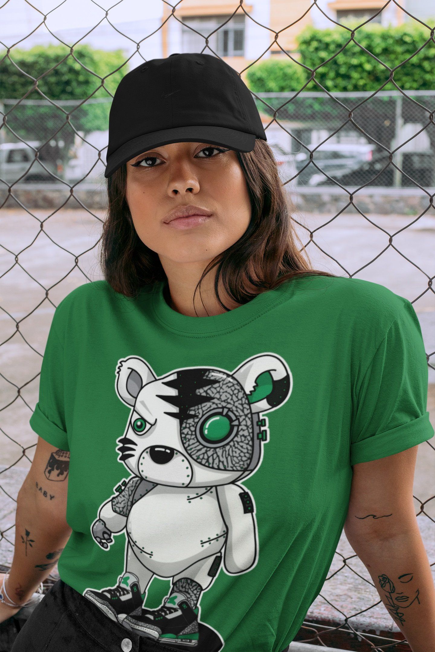 Cyborg Tiger Unisex Tops - Air Jordan 3 Pine Green