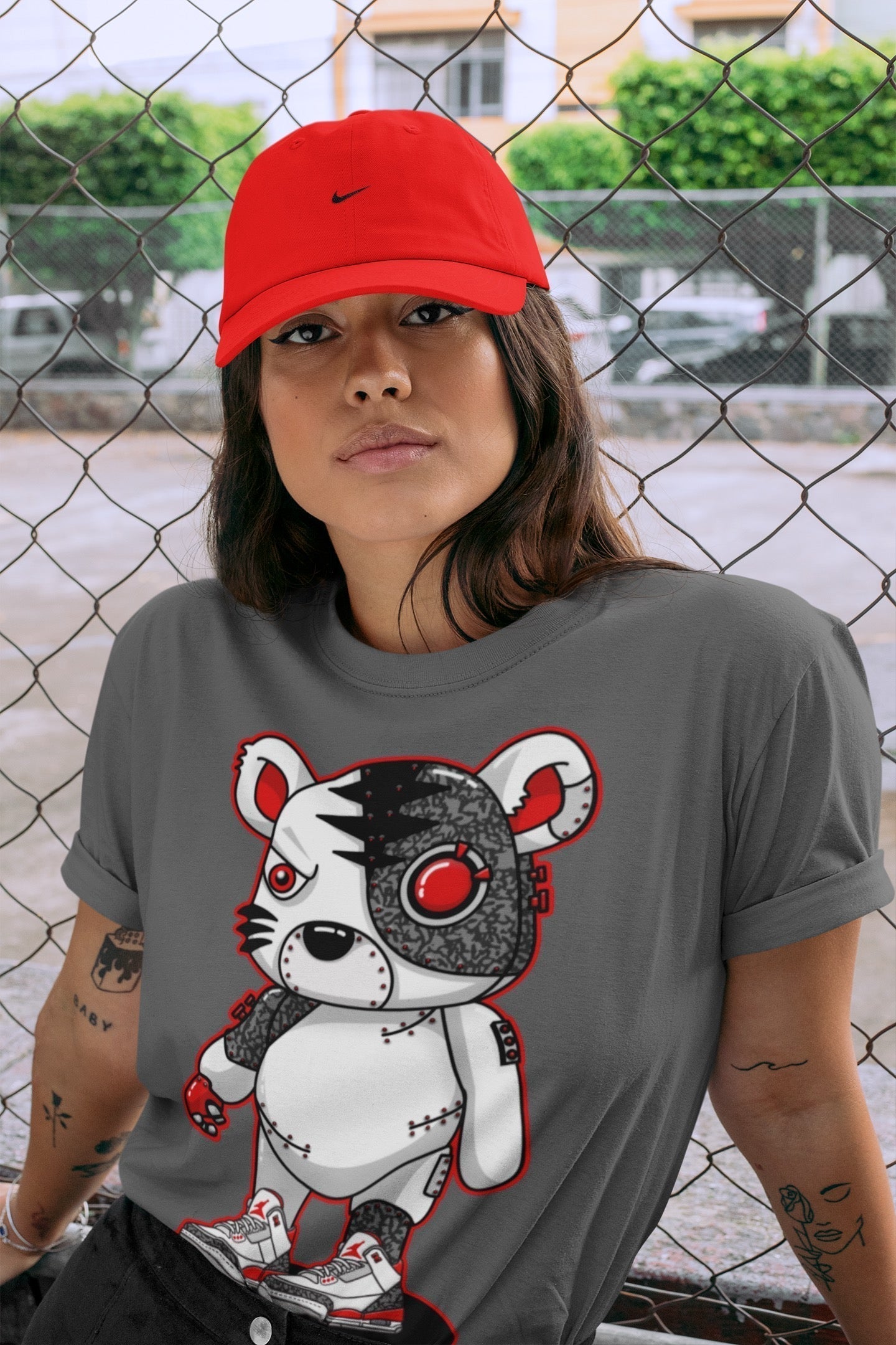 Cyborg Tiger Unisex Tops - Air Jordan 3 Fire Red