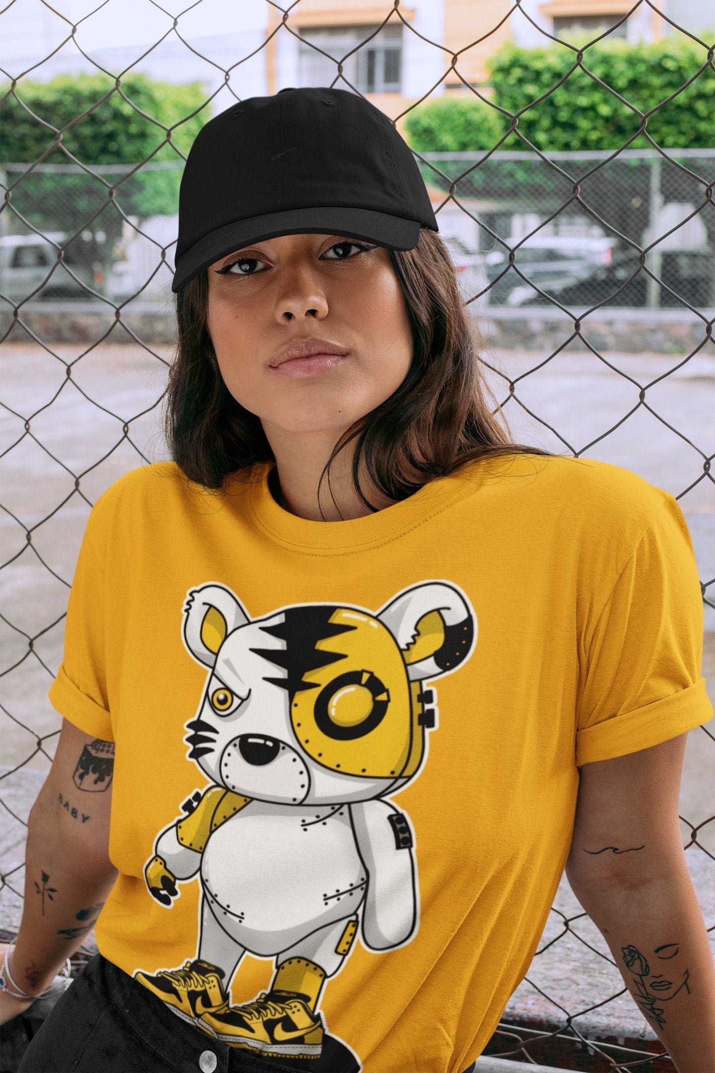 Cyborg Tiger Unisex Tops - Dunk Championship Goldenrod