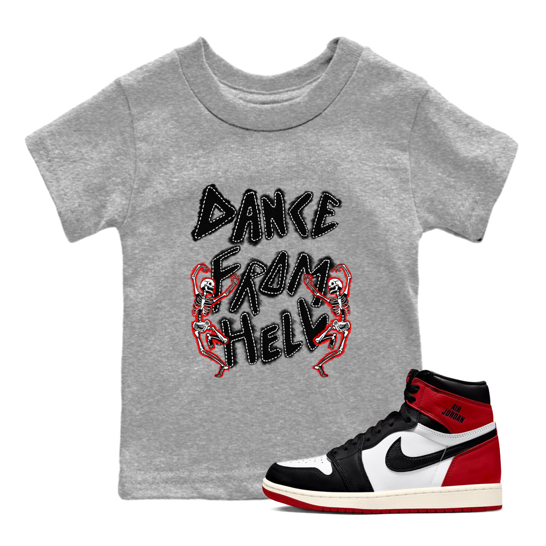 Dance From Hell snkmatch Tees Kids - Air Jordan 1 Black Toe Reimagined