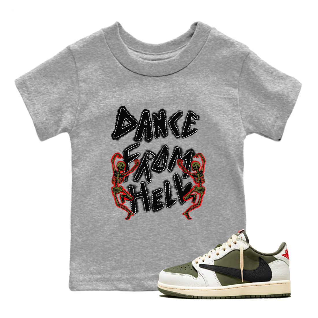 Dance From Hell snkmatch Tees Kids - Air Jordan 1 Travis Scott Medium Olive