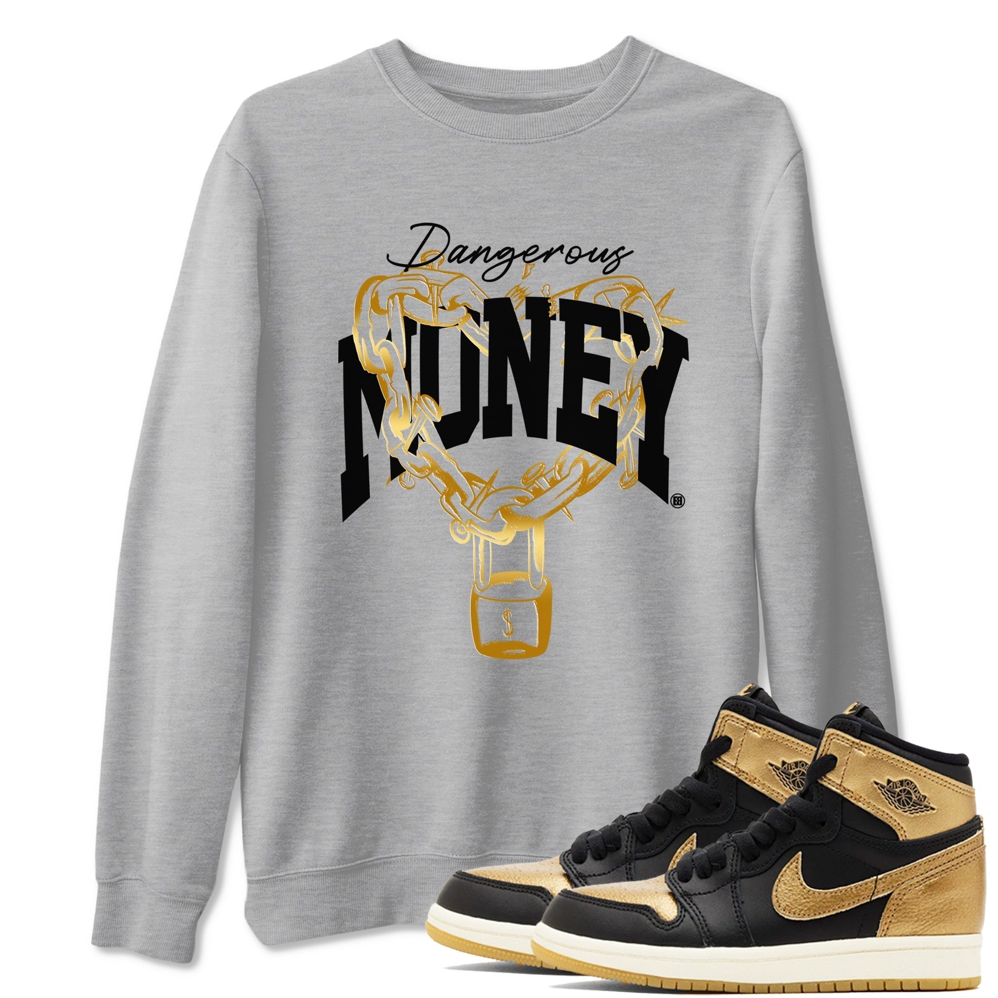 Dangerous Money snkmatch Tees - Air Jordan 1 Black Metallic Gold