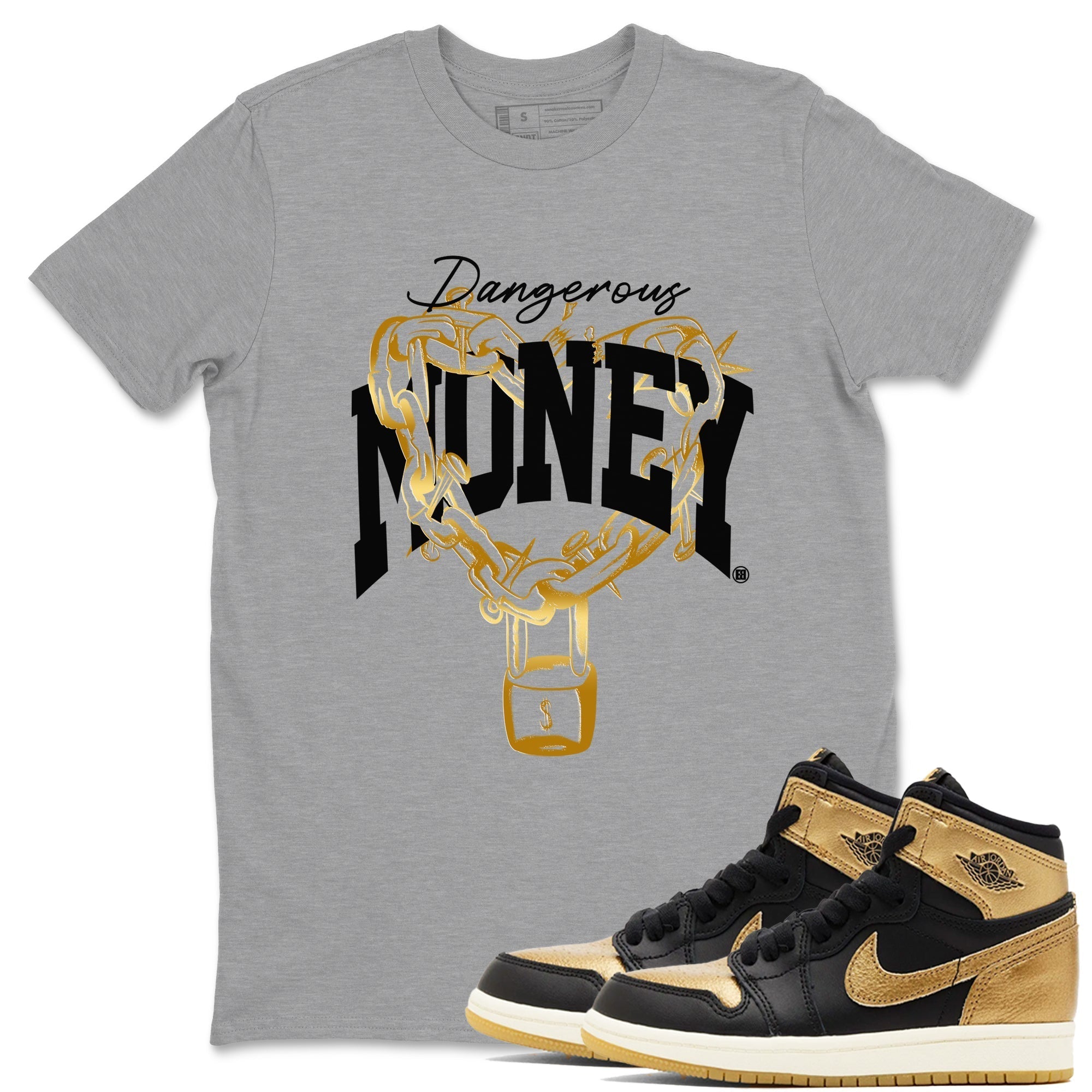 Dangerous Money snkmatch Tees - Air Jordan 1 Black Metallic Gold