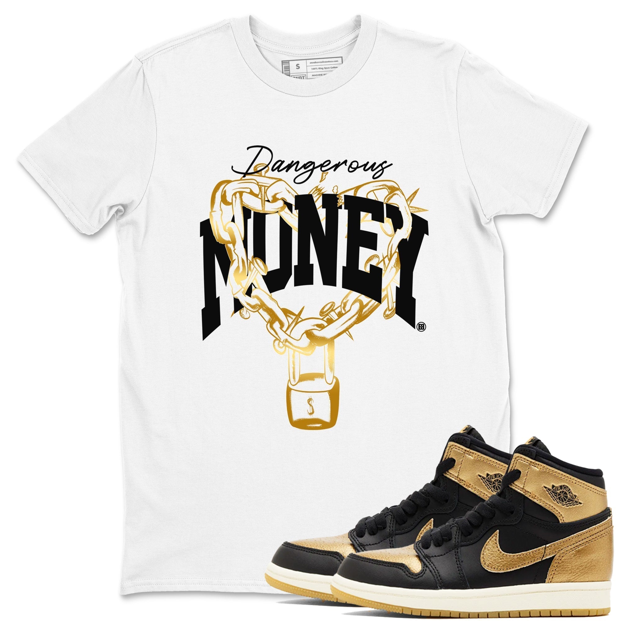 Dangerous Money snkmatch Tees - Air Jordan 1 Black Metallic Gold