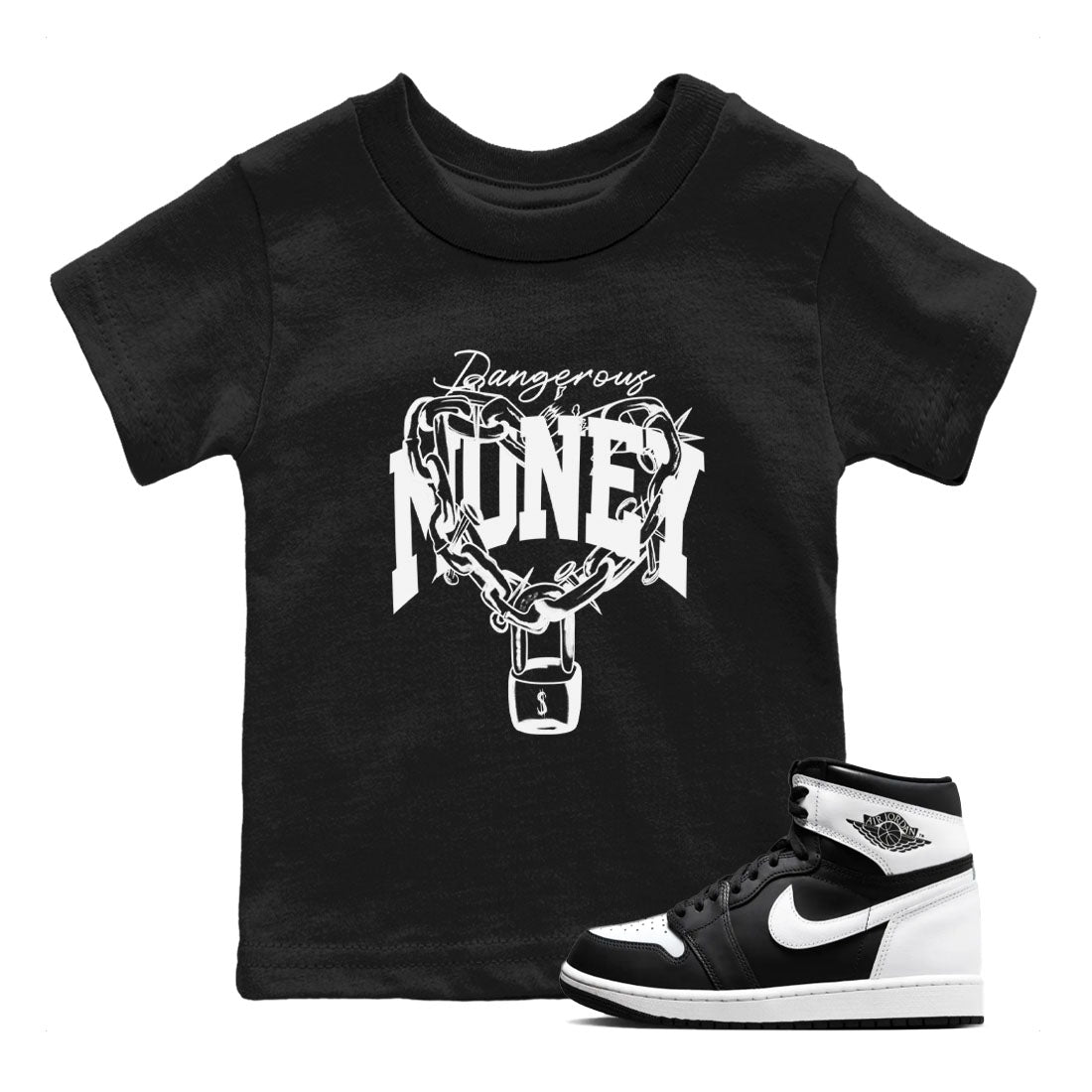 Dangerous Money snkmatch Tees Kids - Air Jordan 1 Black White